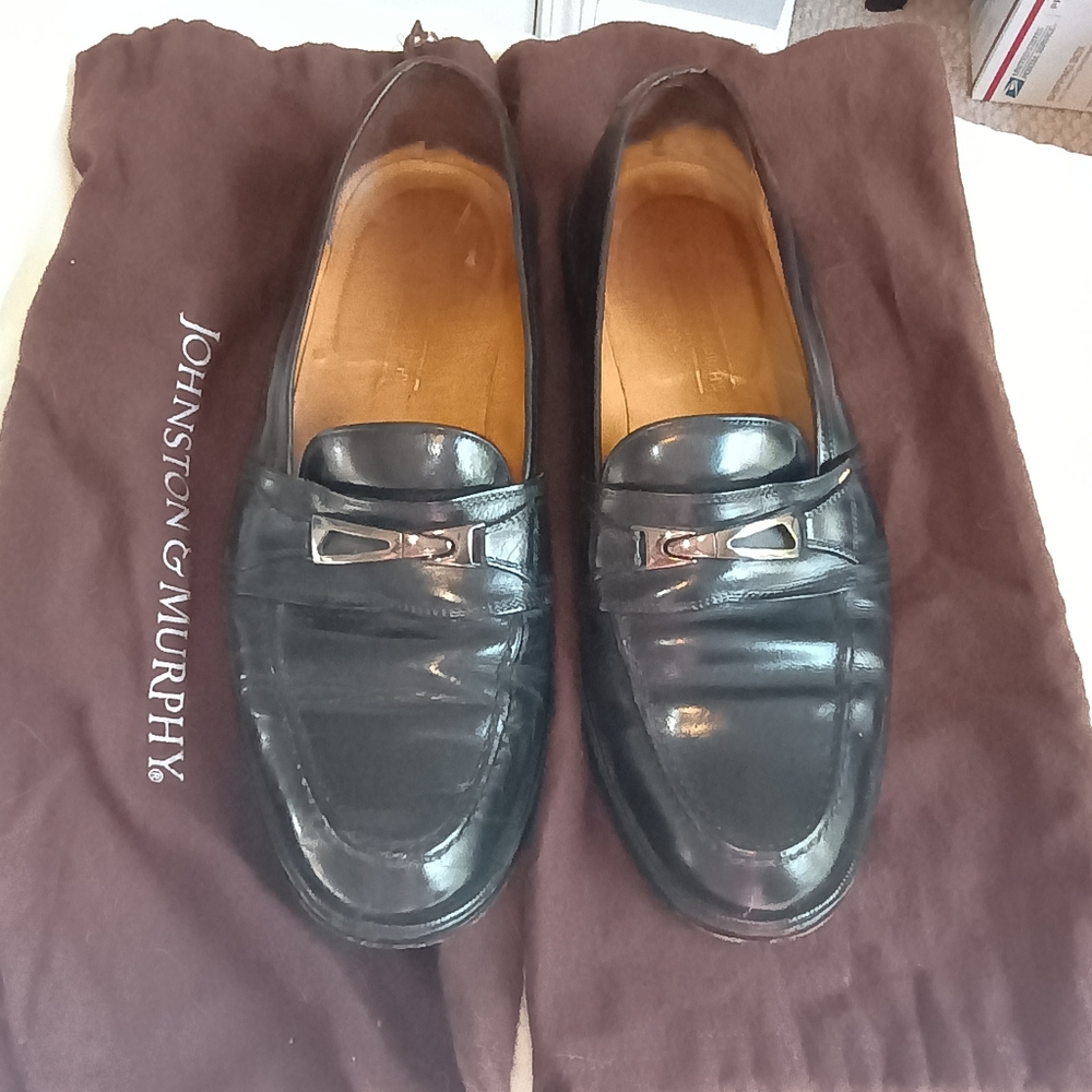 Vintage Johnston & Murphy Black Leather Bit Loafers Men's 9D Slip On w/ Dust Bag - Picture 14 of 16